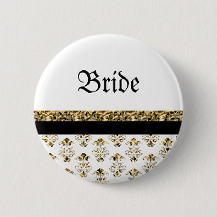 Weiße schwarze Golddamasthochzeit Button