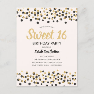 Weiße schwarze Goldkonfetti Glitter Sweet 16 Einladung