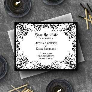 Weiße schwarze gotische Hochzeit Save The Date