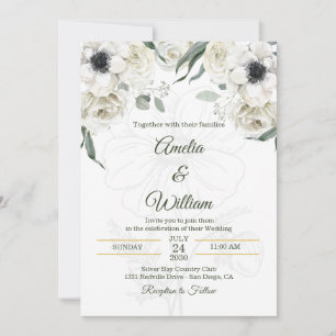 Weiße Schwarze Grüne Elegante Anemone Hochzeit Einladung