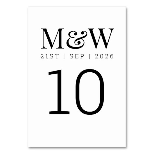 Weiße Schwarze Hochzeit Tischnummer (Vorderseite)