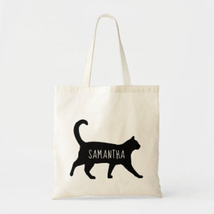 Weiße Schwarze Katze Personalisiert mit Ihrem Nam Tragetasche