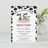 Weiße schwarze Kuh Print Floral Heilige Kuh Baby D Einladung (Stehend Vorderseite)