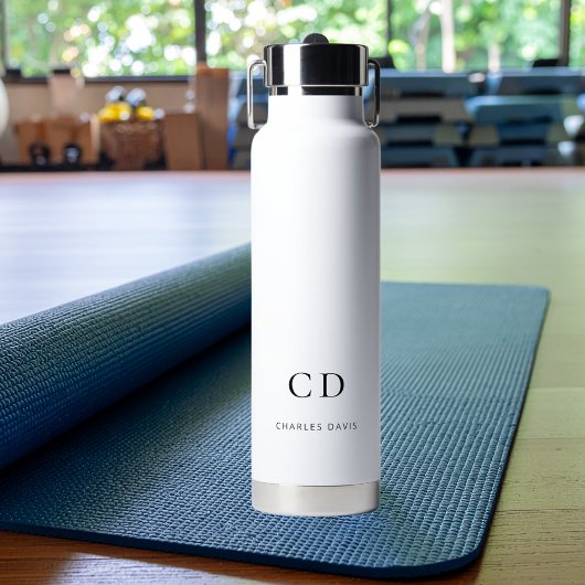 Weiße schwarze Monogramm Anfangsbuchstaben Name ei Trinkflasche