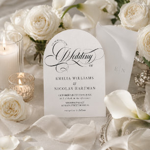 Weiße & schwarze Monogramm-Hochzeit in einem Einladung