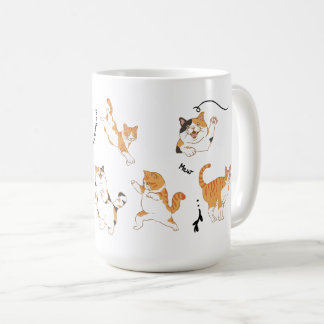 Weiße schwarze Orange spielerische Katzen Kaffeetasse