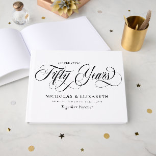 Weiße Schwarze Schrift 50. Hochzeitstag Gästebuch