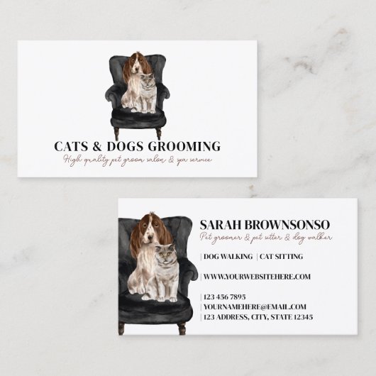 Weiße schwarze Sofa Haustier Sitter Katze Visitenkarte (Vorne/Hinten)