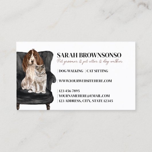 Weiße schwarze Sofa Haustier Sitter Katze Visitenkarte (Rückseite)