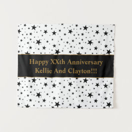 Weiße/schwarze Sterne mit Nachrichtenjubiläum Wandteppich