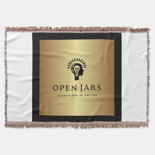 Weiße, schwarze und goldene Baumwollkronendecke Decke (Vorderseite)