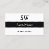 Weiße schwarze und goldene Streifen mit Monogramm Visitenkarte (Vorderseite)