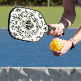 Weiße schwarze und weiße Damaskus-Flora Pickleball Schläger