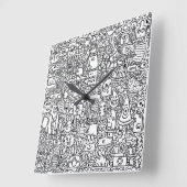 "Weiße schwarze und weiße Doodle-Uhr Quadratische Wanduhr (Winkel)