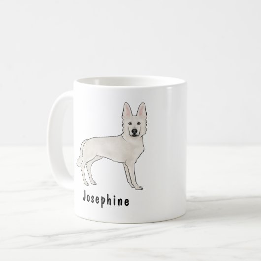 Weiße Schweizer Hirte GSD Niedlicher Hund mit Name Kaffeetasse (Vorderseite Links)