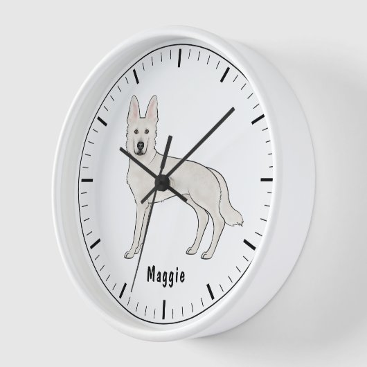 Weiße Schweizer Hirte GSD Niedlicher Hund mit Name Uhr (Winkel)