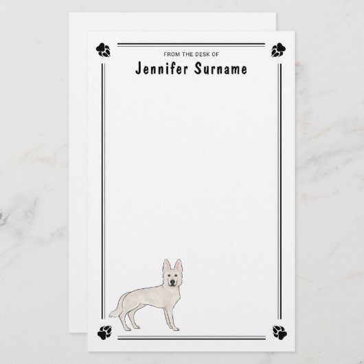 Weiße Schweizer Hirte GSD Niedlicher Hund mit Text Briefpapier (Vorne/Hinten)