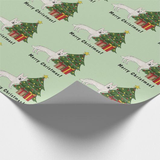 Weiße Schweizer Hirte GSD und Weihnachtsbaum Geschenkpapier (Ecke)