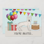 Weiße Schweizer Schäferhund Hund farbenfroh Geburt Einladung (Vorne/Hinten)