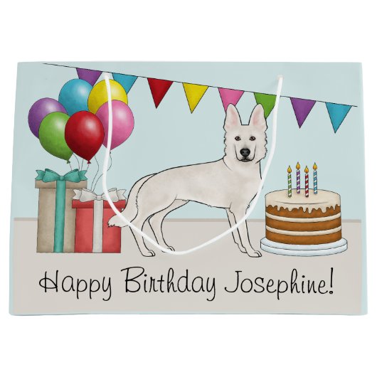 Weiße Schweizer Schäferhund Hund farbenfroh Geburt Große Geschenktüte (Vorderseite)