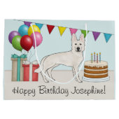 Weiße Schweizer Schäferhund Hund farbenfroh Geburt Große Geschenktüte (Rückseite)