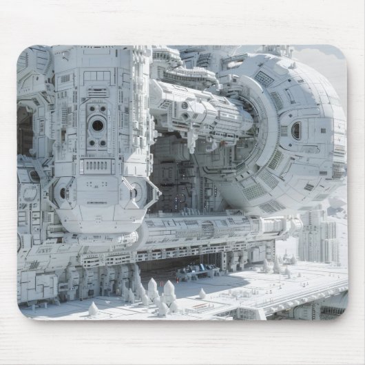 Weiße SciFi-Weltraumbasis Mousepad (Vorne)