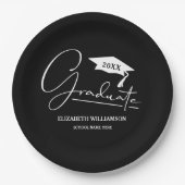 Weiße Script Graduation Cap Black Pappteller (Vorderseite)