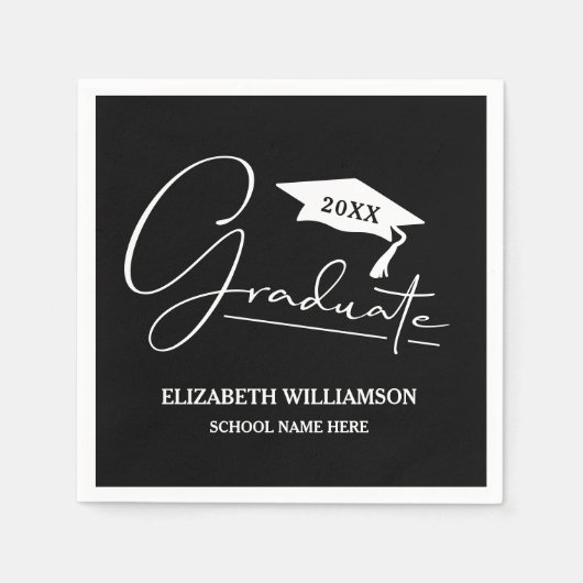 Weiße Script Graduation Cap Black Serviette (Vorderseite)