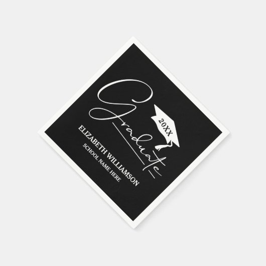 Weiße Script Graduation Cap Black Serviette (Ecke)