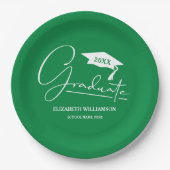 Weiße Script Graduation Cap Green Pappteller (Vorderseite)