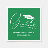 Weiße Script Graduation Cap Green Serviette (Vorderseite)