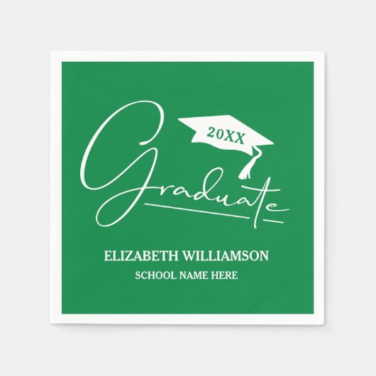 Weiße Script Graduation Cap Green Serviette (Vorderseite)