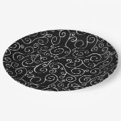 Weiße Scrollbahnen auf schwarz Pappteller (Schrägansicht)