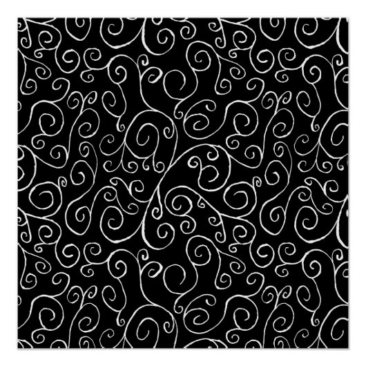 Weiße Scrollbahnen auf schwarz Poster (Vorderseite)