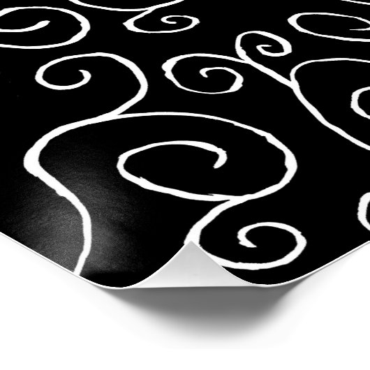 Weiße Scrollbahnen auf schwarz Poster (Ecke)