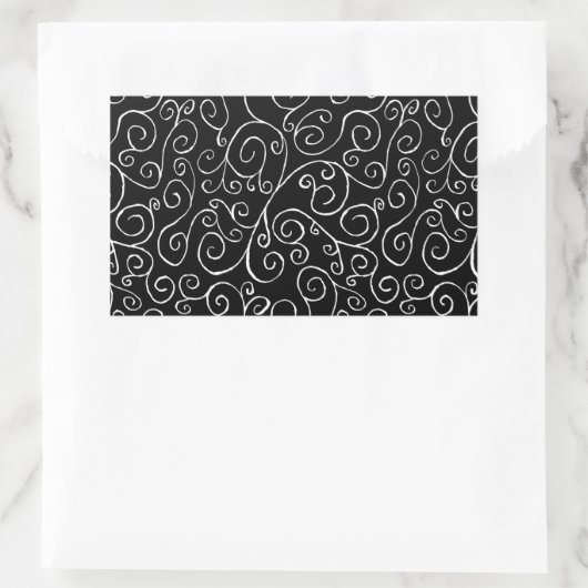 Weiße Scrollbahnen auf schwarz Rechteckiger Aufkleber (Tasche)