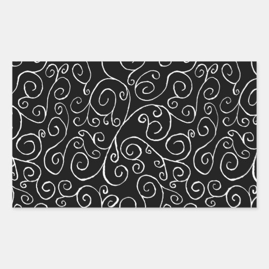 Weiße Scrollbahnen auf schwarz Rechteckiger Aufkleber (Vorderseite)
