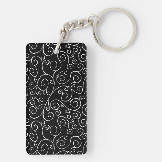 Weiße Scrollbahnen auf schwarz Schlüsselanhänger (Rückseite)