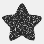 Weiße Scrollbahnen auf schwarz Stern-Aufkleber (Vorderseite)