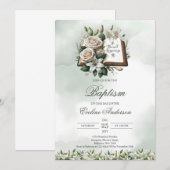 Weiße Seellilie Holly Bible Baptisse Einladung (Vorne/Hinten)