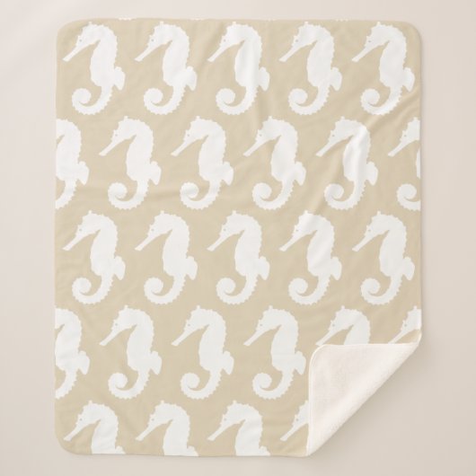 Weiße Seepferde und Taupe Sherpadecke (Vorderseite)