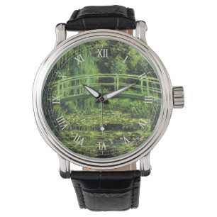 Weiße Seerosen von Claude Monet, Vintage Art Armbanduhr