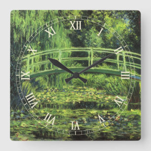 Weiße Seerosen von Claude Monet, Vintage Art Quadratische Wanduhr