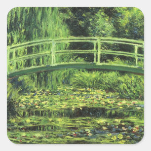 Weiße Seerosen von Claude Monet, Vintage Art Quadratischer Aufkleber