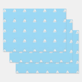 Weiße Segelboote auf blauem Hintergrund Geschenkpapier Set