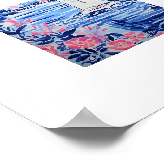 Weiße Segelboote in Aquarellfarbe Blau Rosa Poster (Ecke)