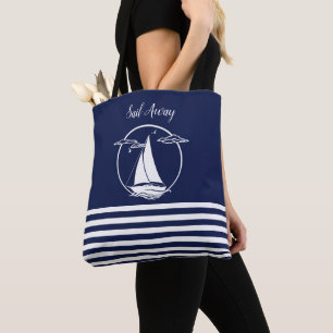 Weiße Segelboote Silhouette/Segel weg/blau Tasche