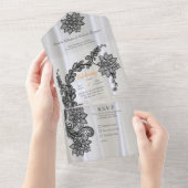 Weiße Seide mit schwarzer Spitze All In One Einladung (Abreißen)