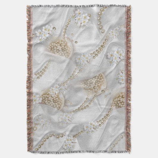 Weiße Seide und Elfenbeinperlen Decke (Vorderseite Vertikal)