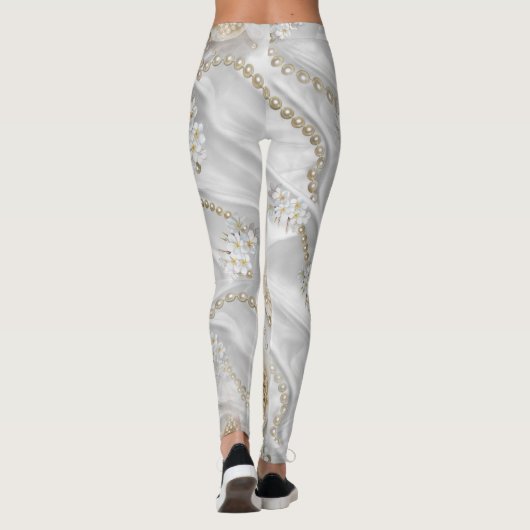 Weiße Seide und Elfenbeinperlen Leggings (Rückseite)